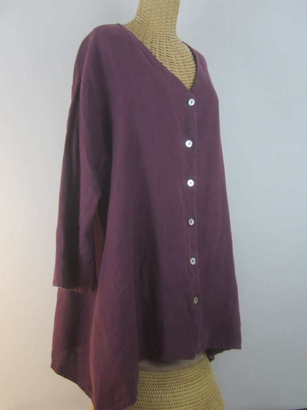 Bryn Walker Women Small Eggplant Purple V Neck LInen Lagenlook Tunic Shirt